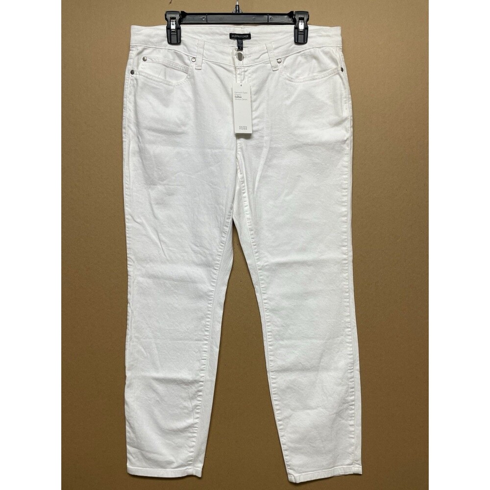 Eileen Fisher White Organic Cotton Women's Sz 12 Comfort Stretch Slim Ankle Jean